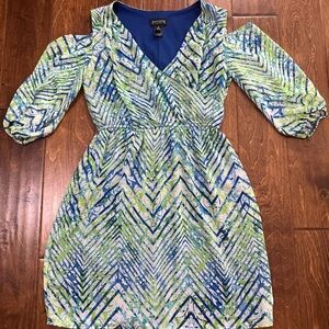 Enfocus Studio Blue and Green Long Sleeve Dress
